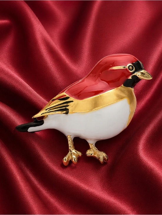 Anthropologie Jewelry - Vintage Red Bird Gold Brooch